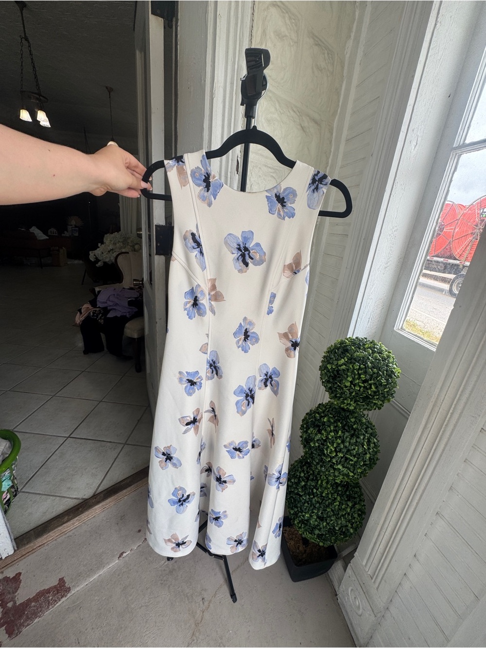 Tommy Hilfiger Cream Midi Dress with Blue Floral Print
